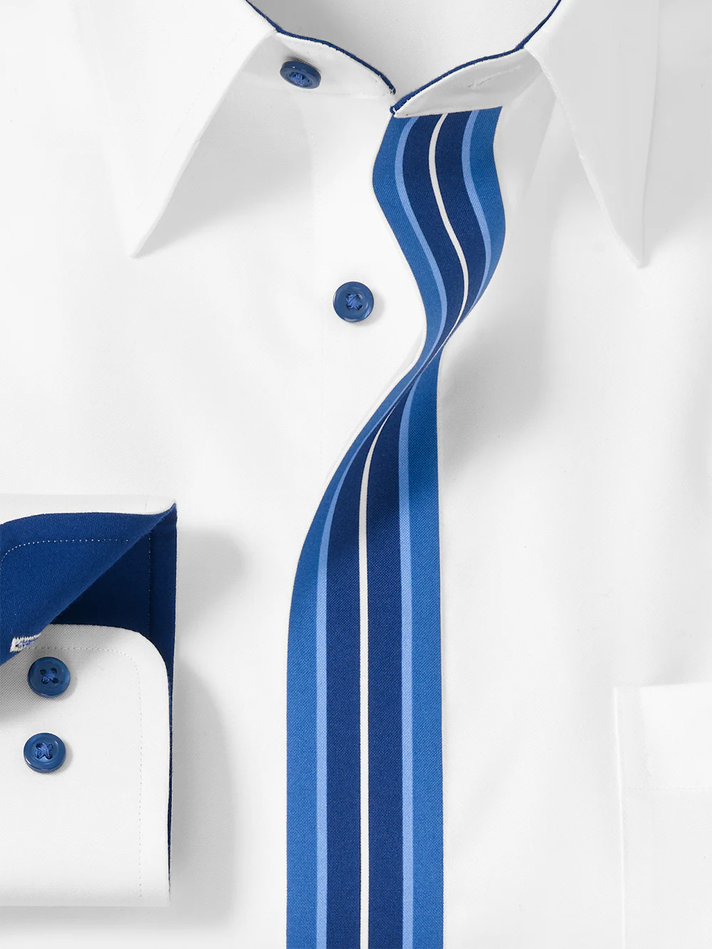 Comfort Stretch Non-Iron Solid Dress Shirt With Contrast Trim - White - Image 6