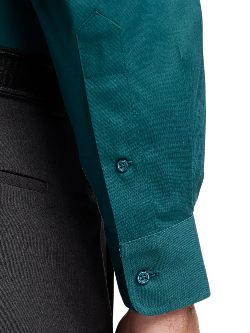Comfort Stretch Non-Iron Solid Dress Shirt With Contrast Trim - Dark Teal - Image 4