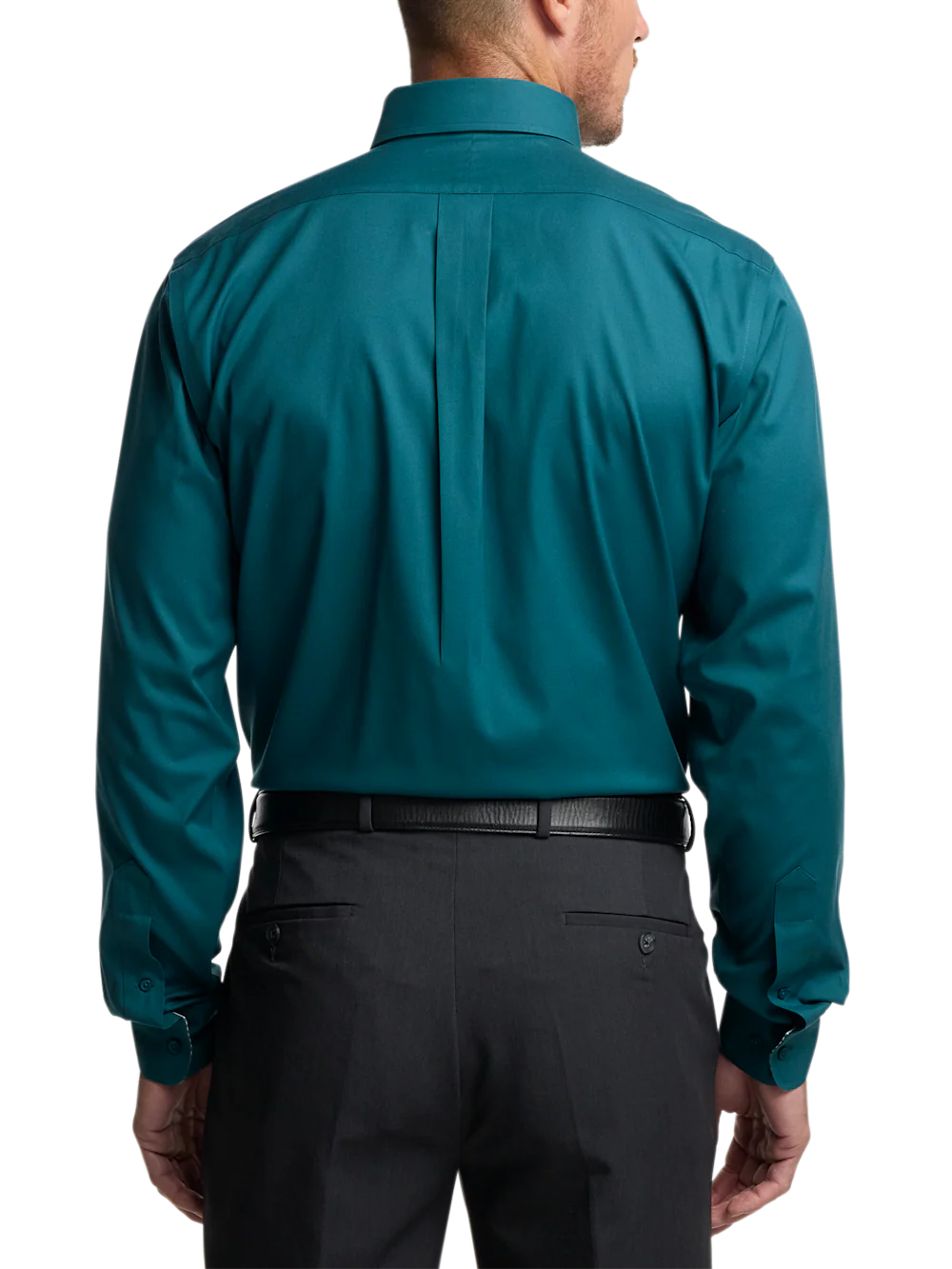 Comfort Stretch Non-Iron Solid Dress Shirt With Contrast Trim - Dark Teal - Image 5