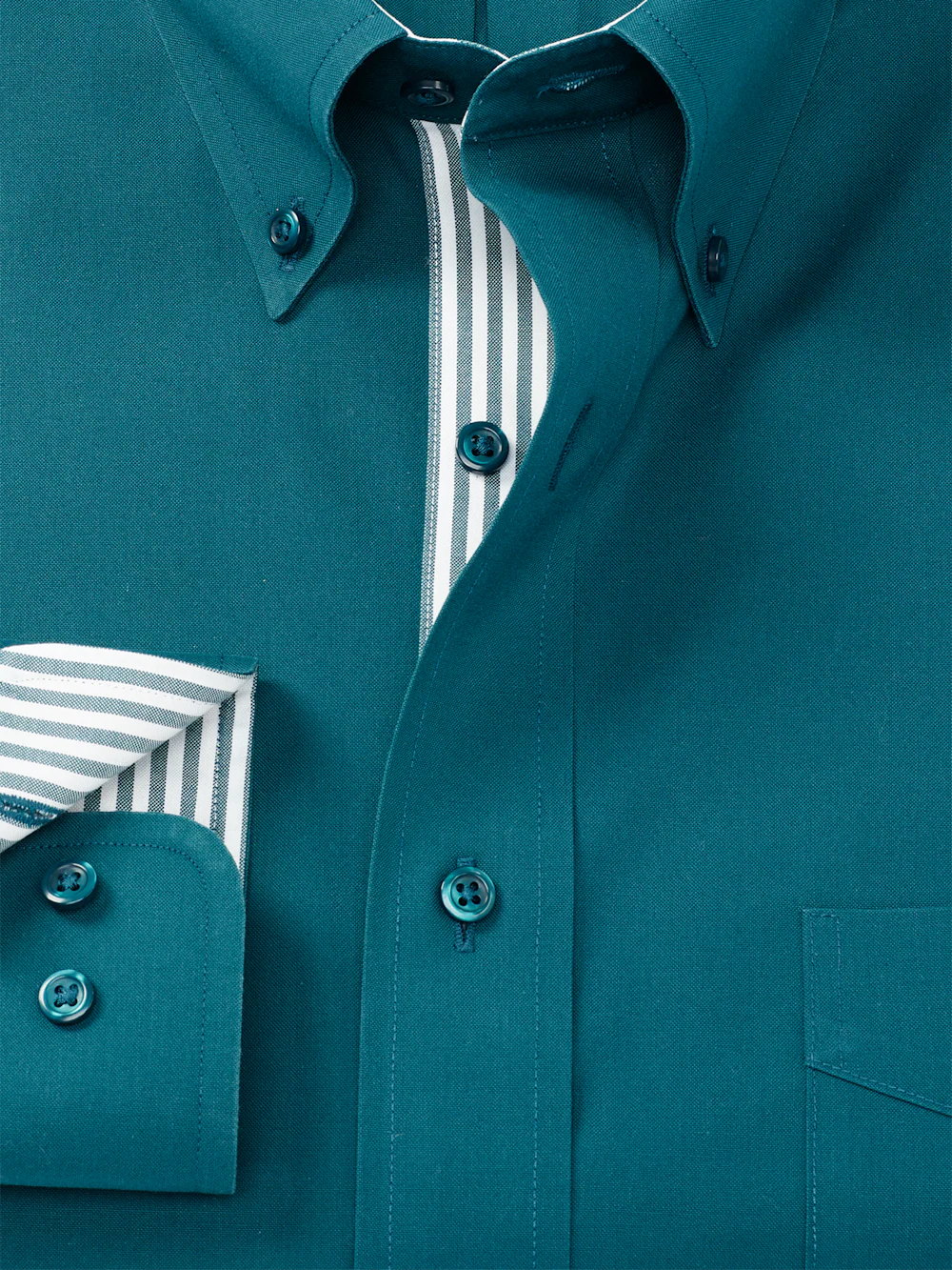Comfort Stretch Non-Iron Solid Dress Shirt With Contrast Trim - Dark Teal - Image 6