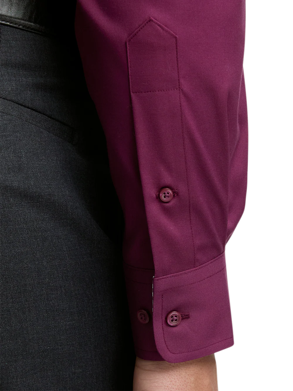 Comfort Stretch Non-Iron Solid Dress Shirt With Contrast Trim - Burgundy - Image 4