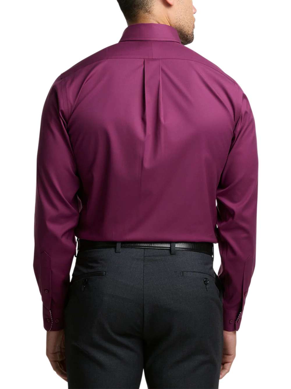 Comfort Stretch Non-Iron Solid Dress Shirt With Contrast Trim - Burgundy - Image 5