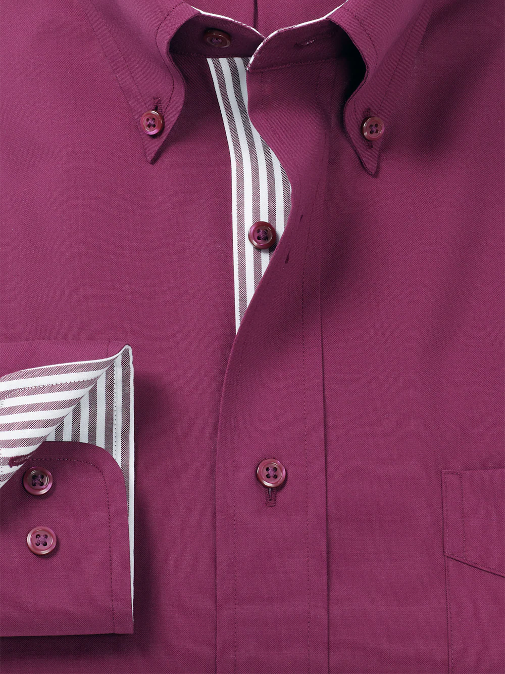 Comfort Stretch Non-Iron Solid Dress Shirt With Contrast Trim - Burgundy - Image 6