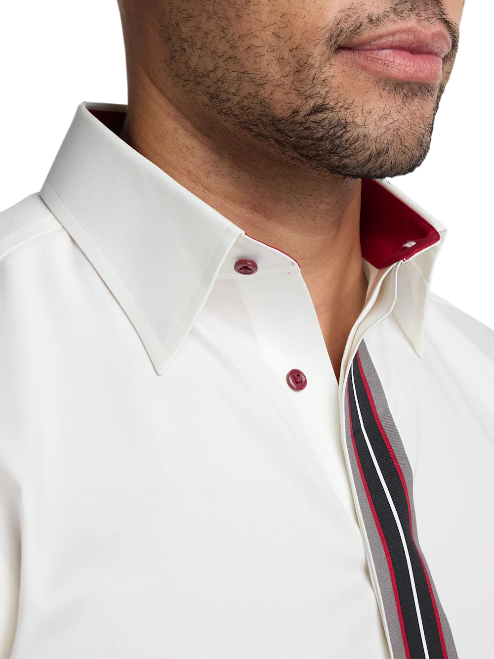 Comfort Stretch Non-Iron Solid Dress Shirt With Contrast Trim - White - Image 3