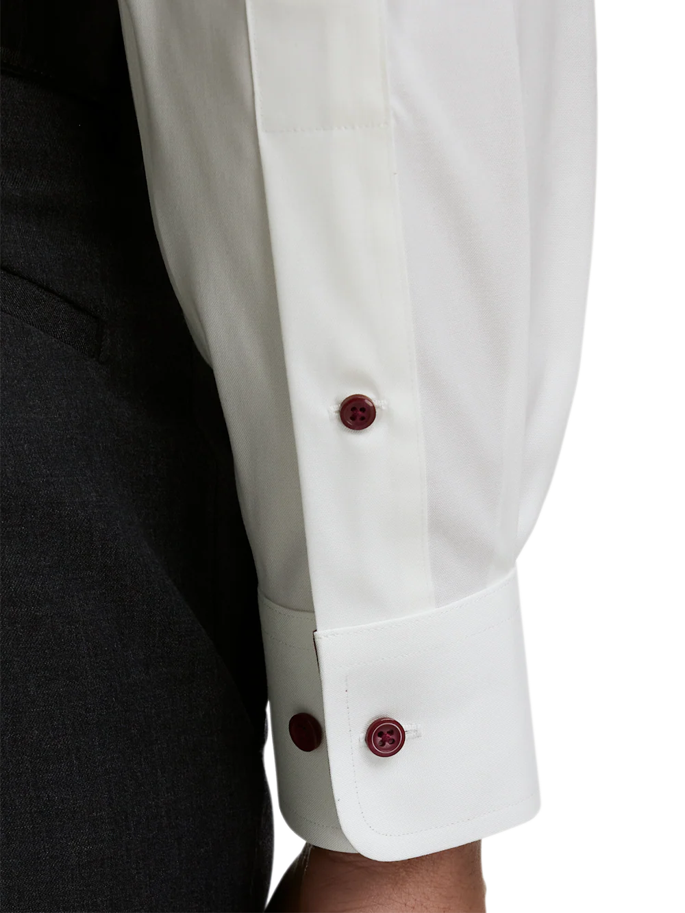 Comfort Stretch Non-Iron Solid Dress Shirt With Contrast Trim - White - Image 4