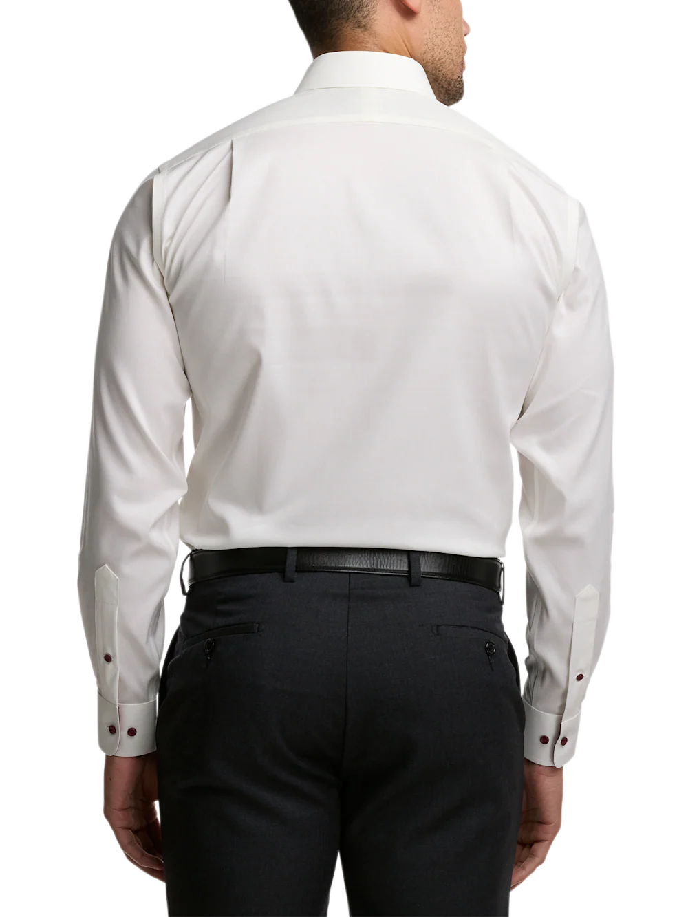Comfort Stretch Non-Iron Solid Dress Shirt With Contrast Trim - White - Image 5