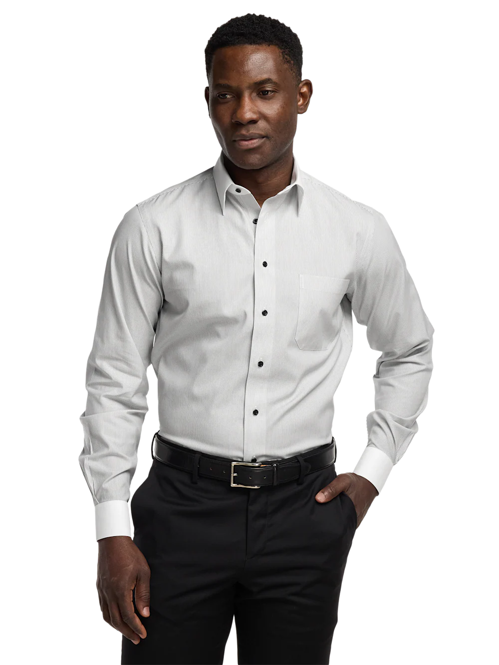 Comfort Stretch Non-Iron Stripe Dress Shirt - Black/white - Image 2