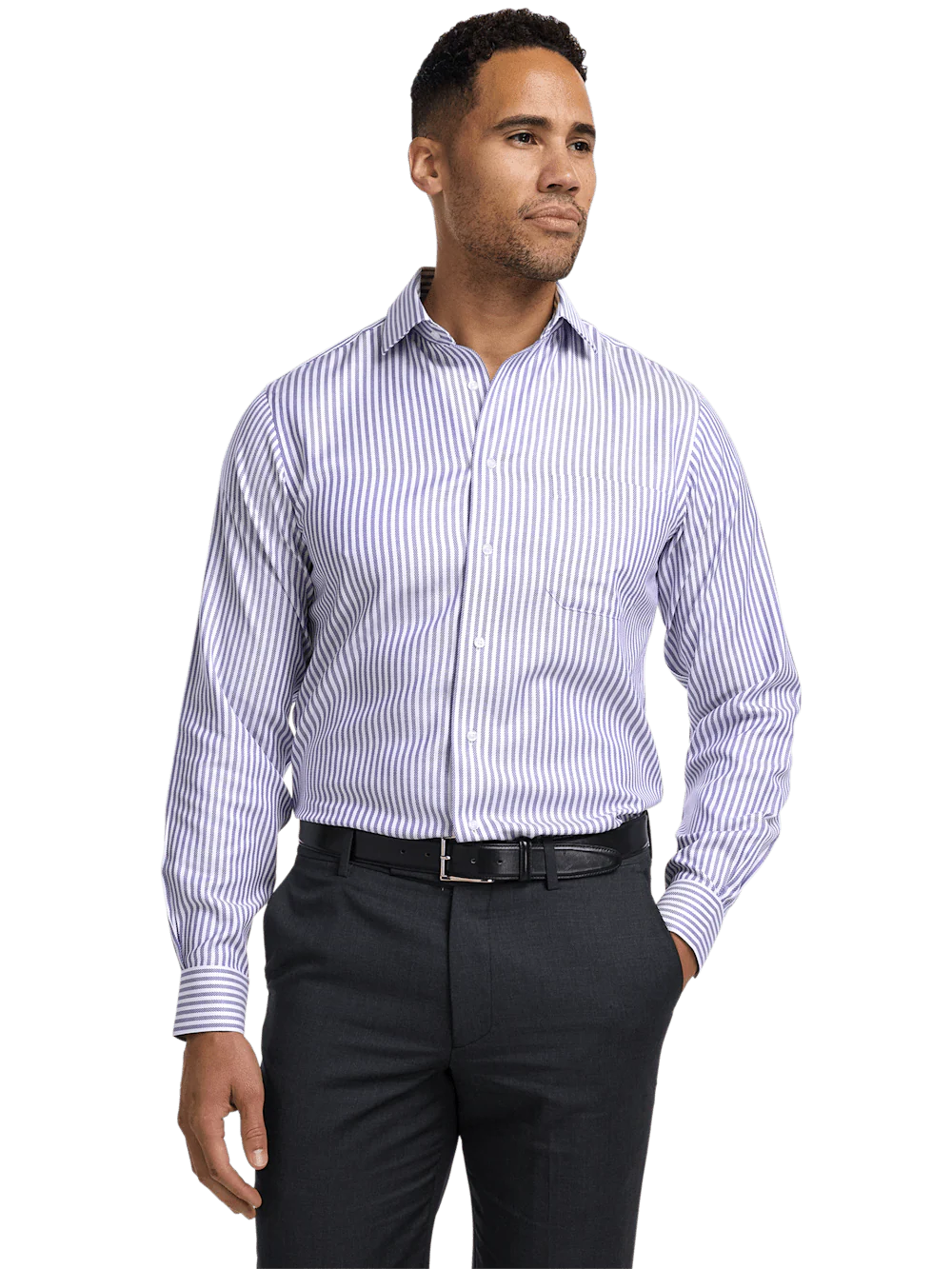 Comfort Stretch Non-Iron Stripe Dress Shirt - Purple - Image 2