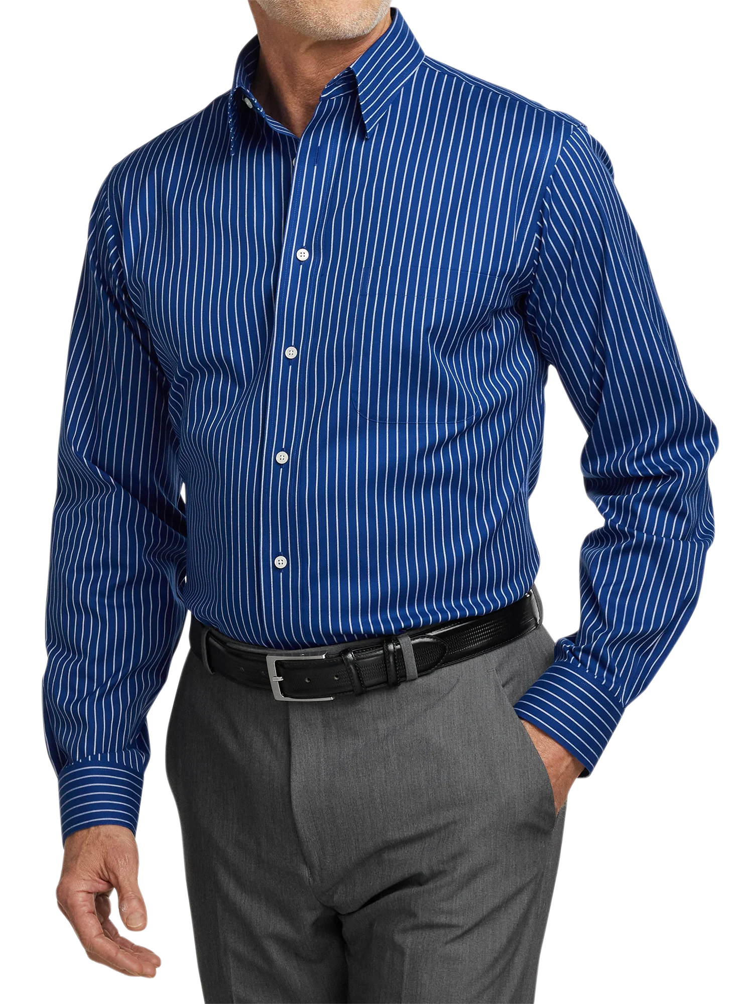 Comfort Stretch Non-Iron Stripe Dress Shirt - Cobalt - Image 2