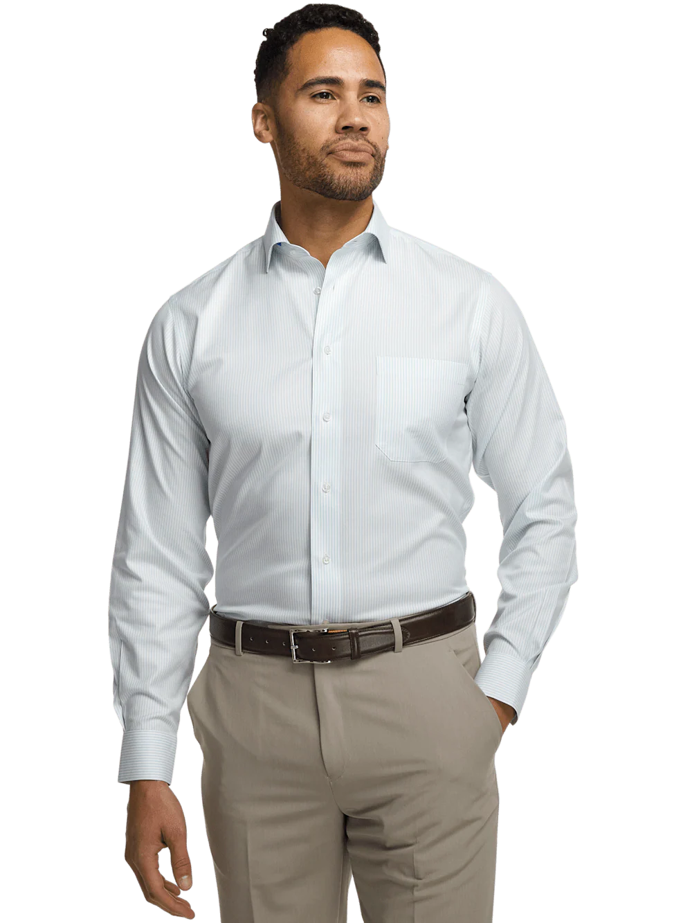 Comfort Stretch Non-Iron Stripe Dress Shirt - Light Blue - Image 2