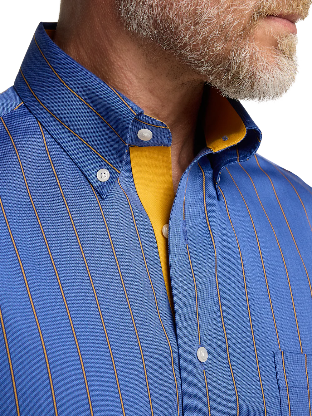 Comfort Stretch Non-Iron Stripe Dress Shirt With Contrast Trim - Navy/gold - Image 3
