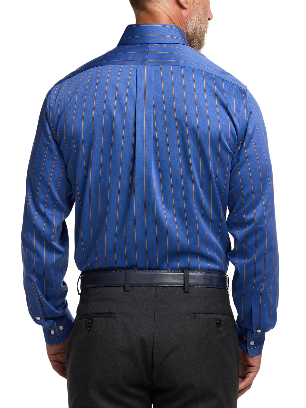 Comfort Stretch Non-Iron Stripe Dress Shirt With Contrast Trim - Navy/gold - Image 5