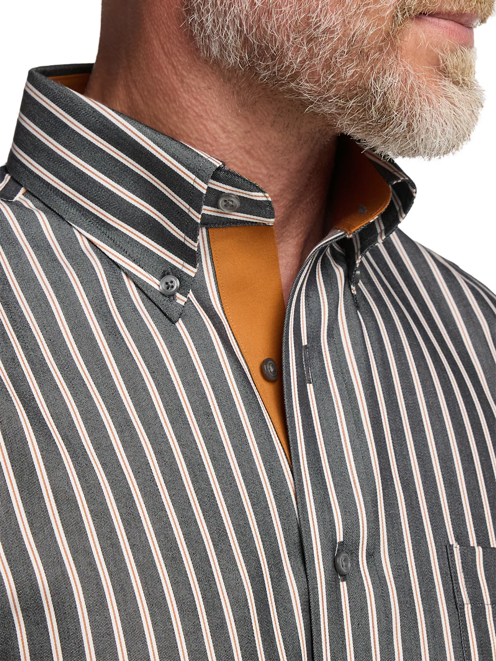 Comfort Stretch Non-Iron Stripe Dress Shirt With Contrast Trim - Black/rust - Image 3