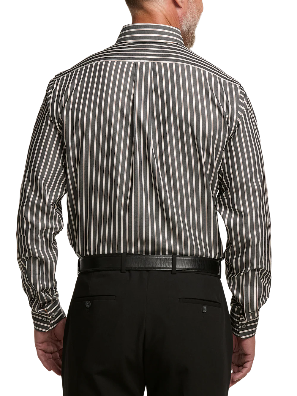 Comfort Stretch Non-Iron Stripe Dress Shirt With Contrast Trim - Black/rust - Image 5