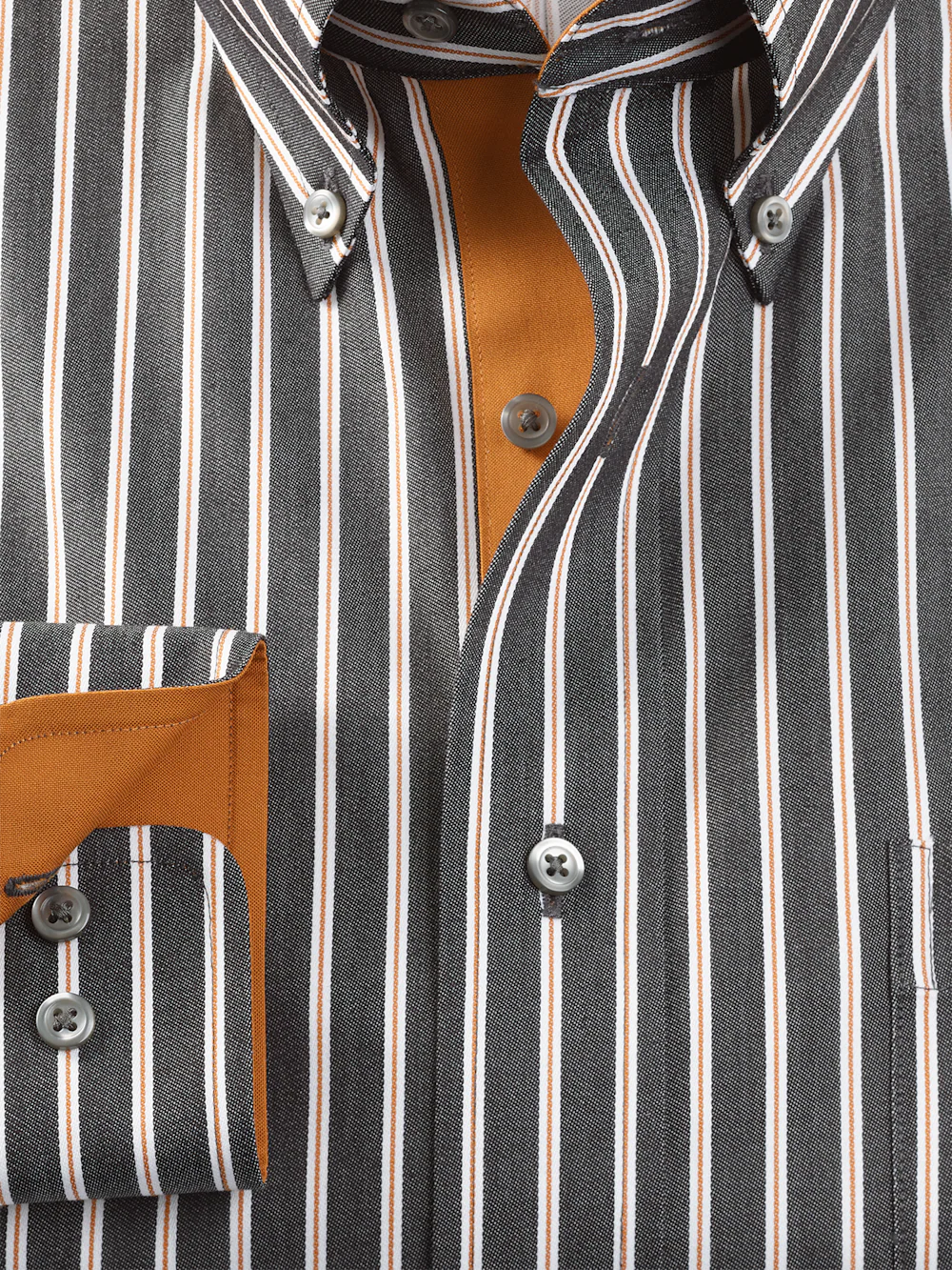 Comfort Stretch Non-Iron Stripe Dress Shirt With Contrast Trim - Black/rust - Image 6