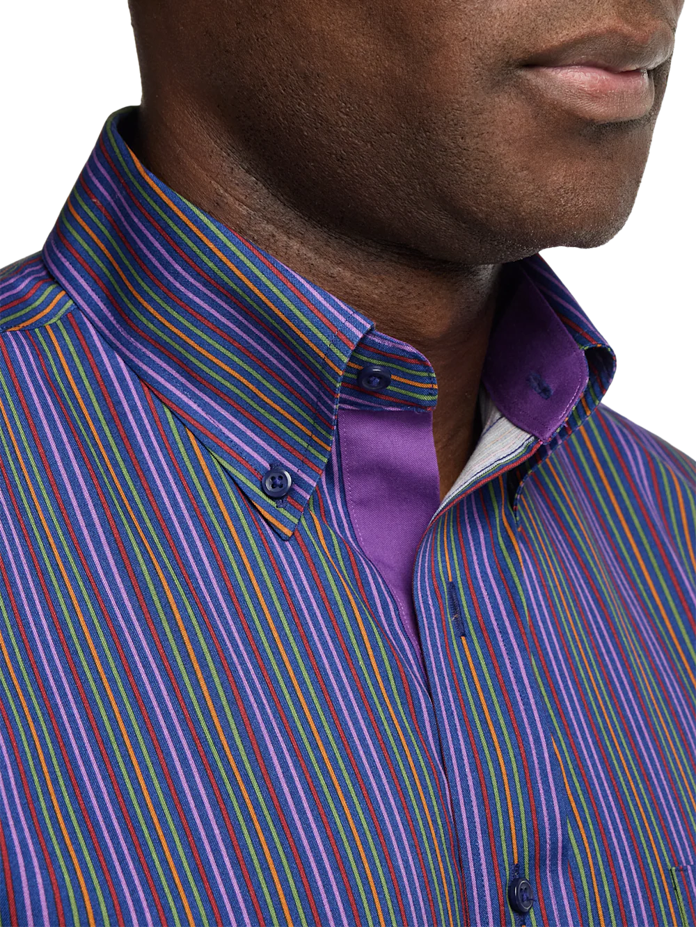 Comfort Stretch Non-Iron Stripe Dress Shirt With Contrast Trim - Multi - Image 3