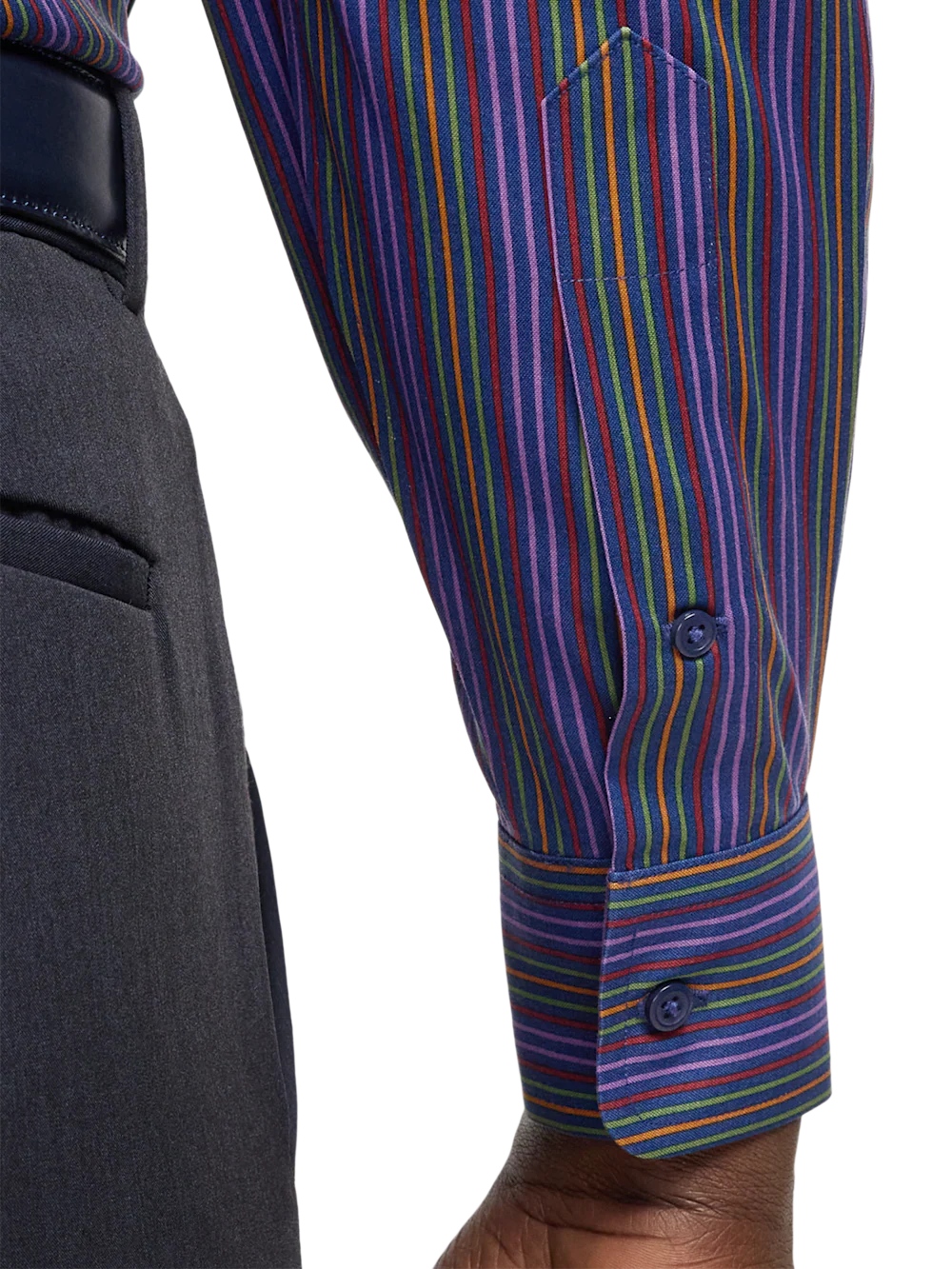 Comfort Stretch Non-Iron Stripe Dress Shirt With Contrast Trim - Multi - Image 4