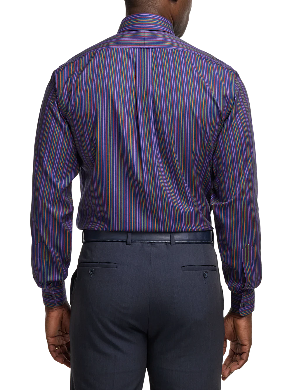 Comfort Stretch Non-Iron Stripe Dress Shirt With Contrast Trim - Multi - Image 5