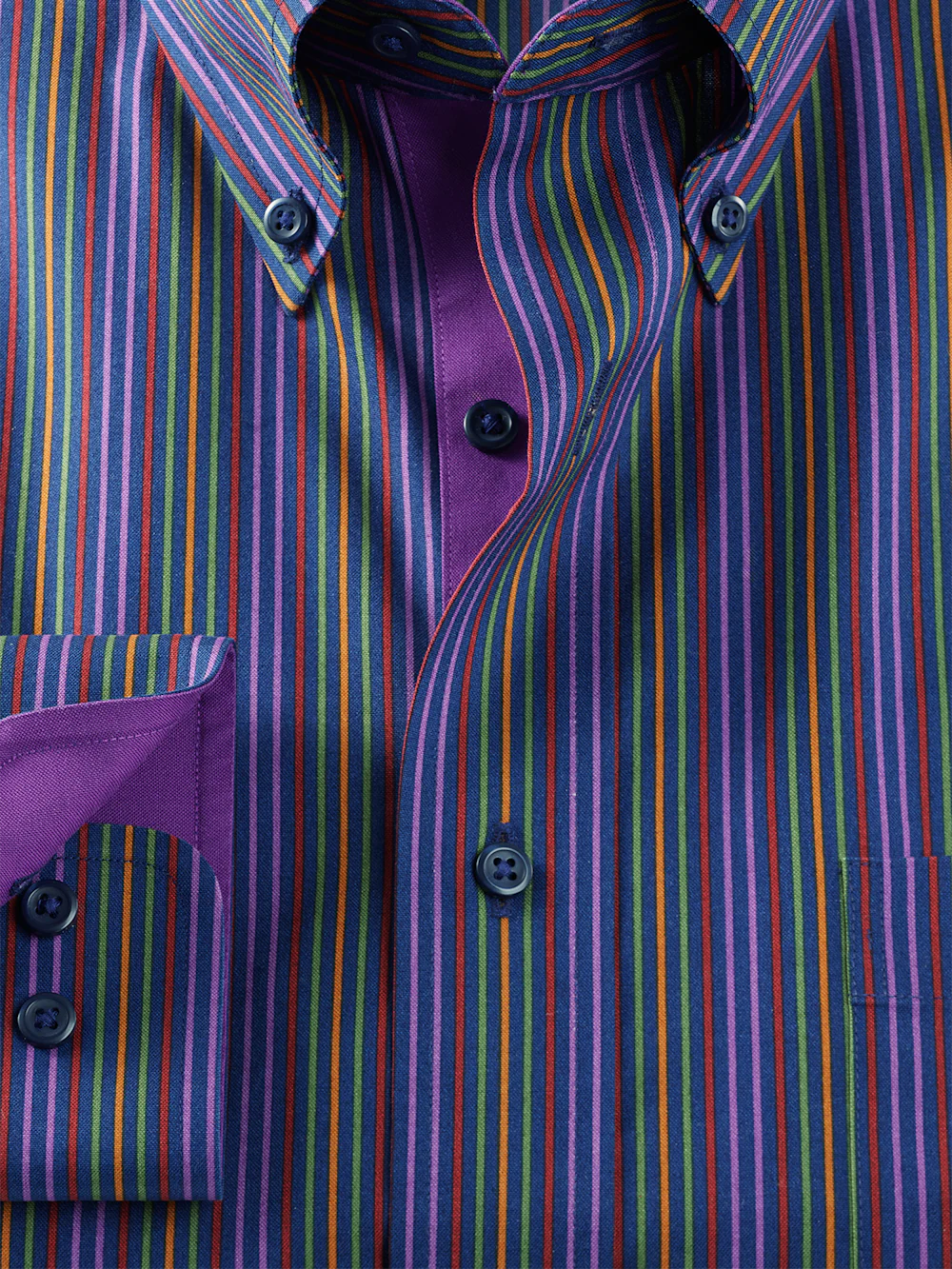 Comfort Stretch Non-Iron Stripe Dress Shirt With Contrast Trim - Multi - Image 6