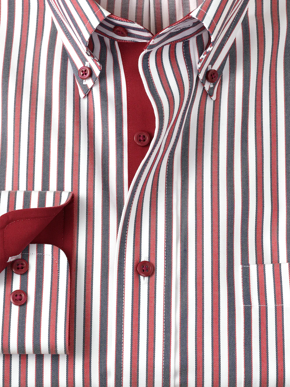 Comfort Stretch Non-Iron Stripe Dress Shirt With Contrast Trim - Navy/red - Image 6
