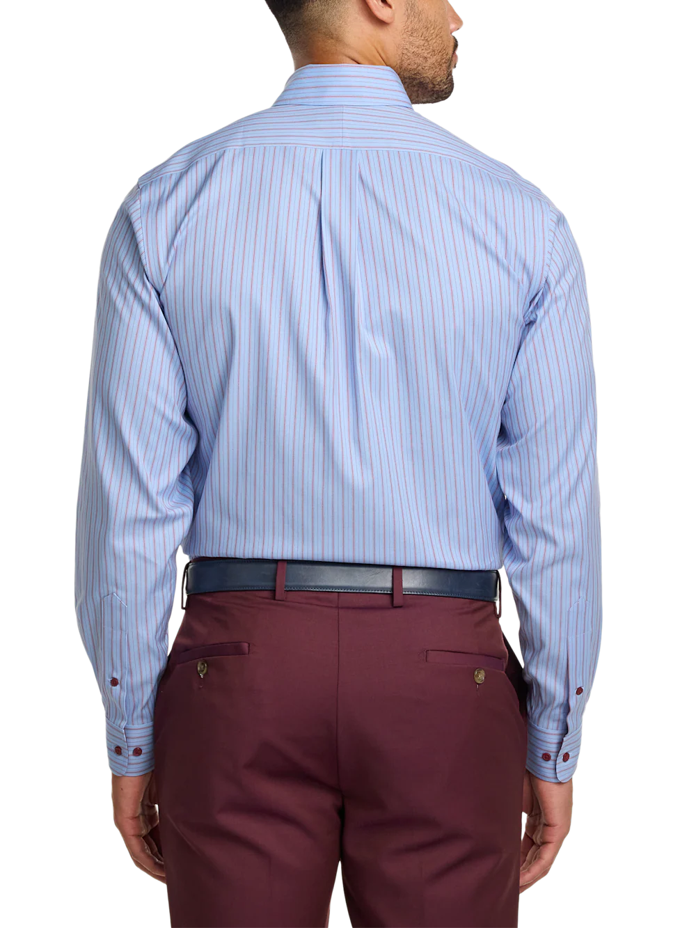 Comfort Stretch Non-Iron Stripe Dress Shirt With Contrast Trim - Blue/red - Image 5