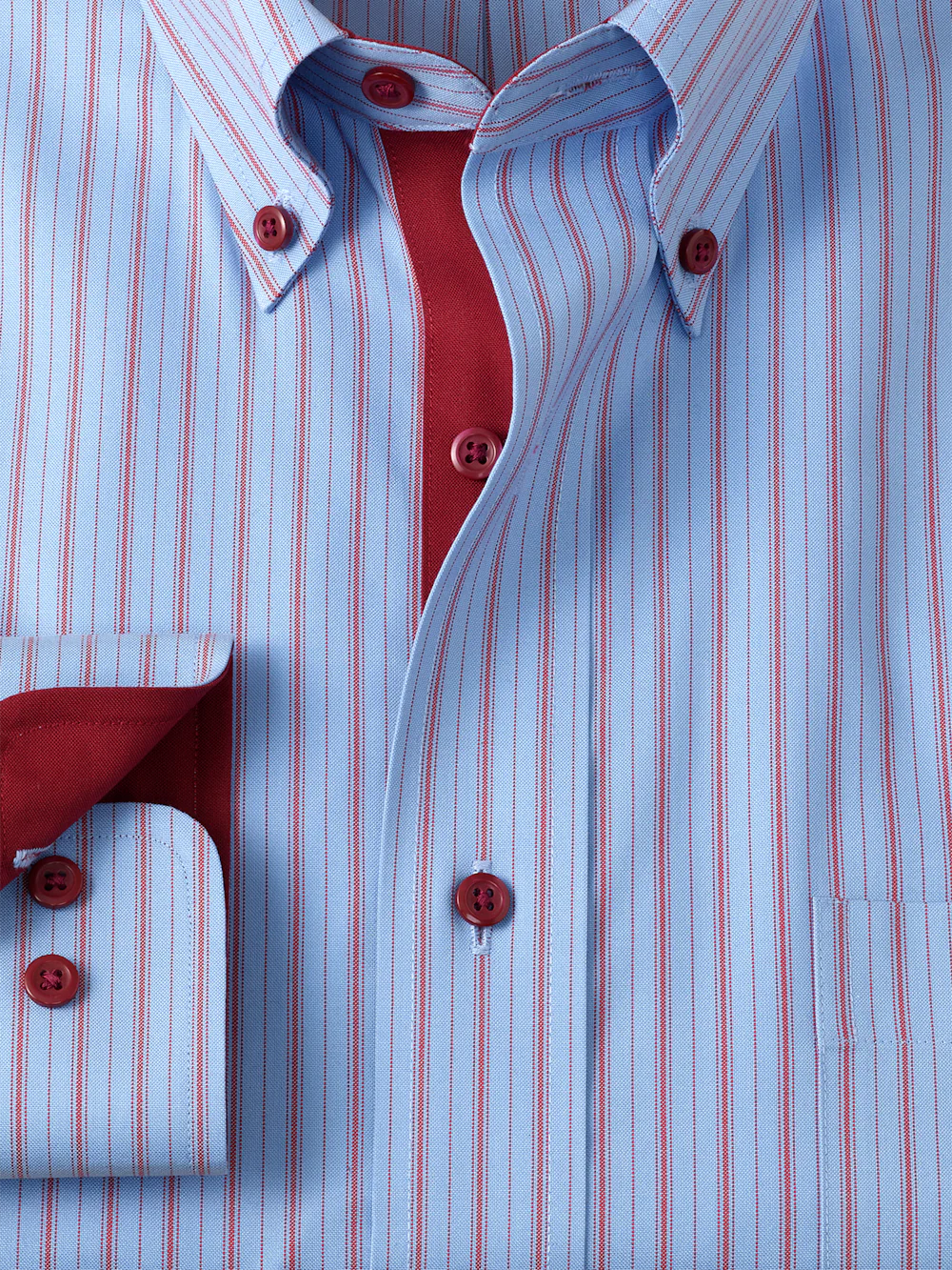 Comfort Stretch Non-Iron Stripe Dress Shirt With Contrast Trim - Blue/red - Image 6