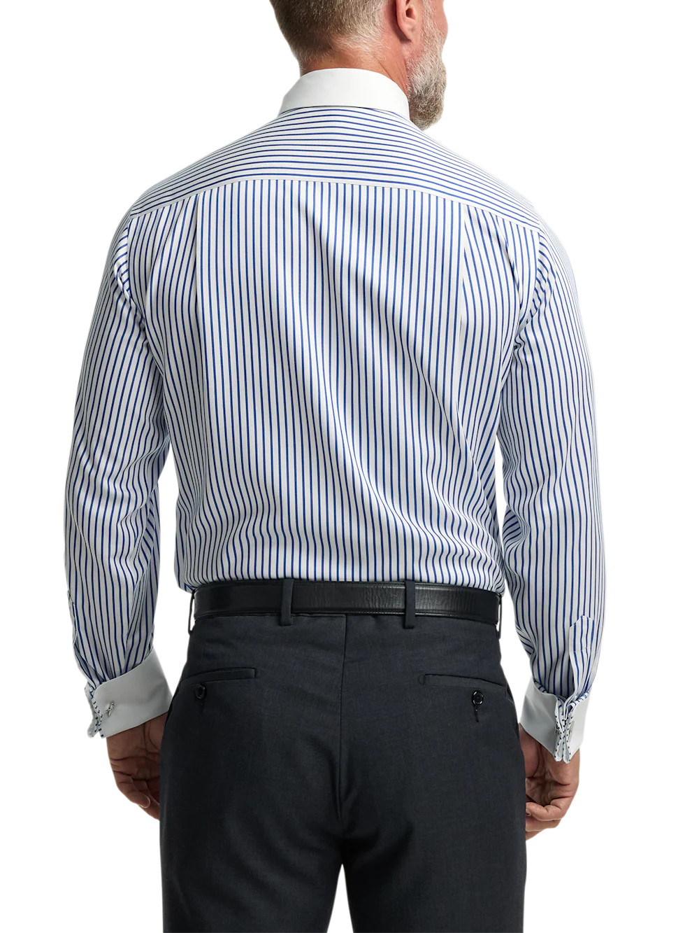 Comfort Stretch Non-Iron Stripe Dress Shirt With Contrast Trim - Blue - Image 6