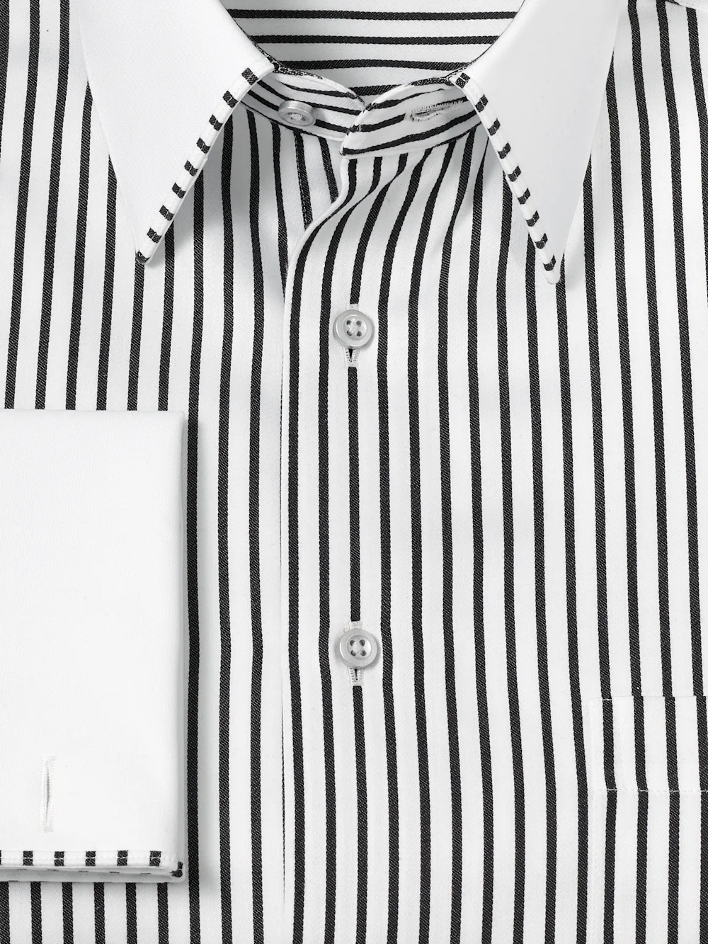 Comfort Stretch Non-Iron Stripe Dress Shirt With Contrast Trim - Black - Image 7