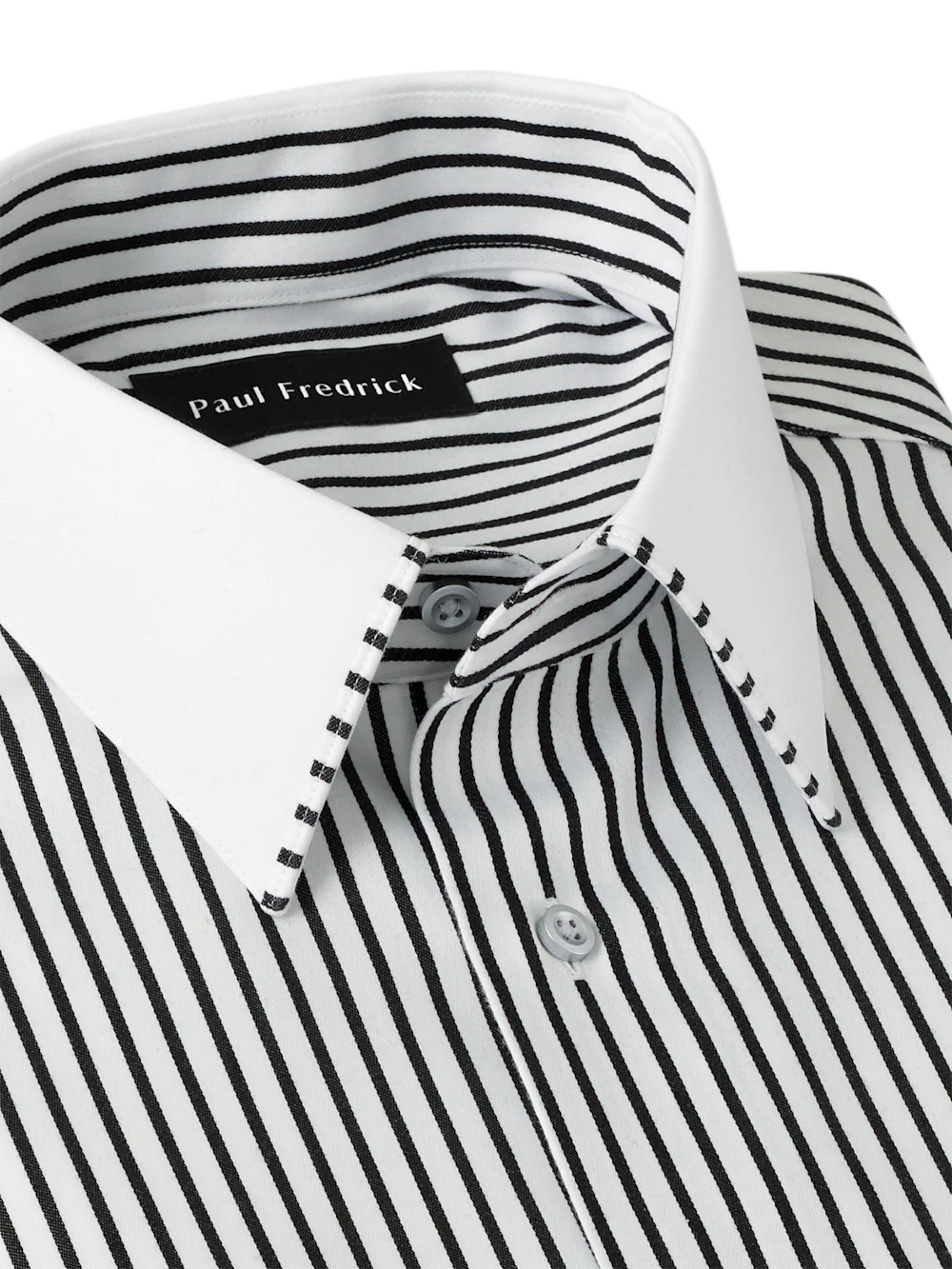 Comfort Stretch Non-Iron Stripe Dress Shirt With Contrast Trim - Black - Image 8
