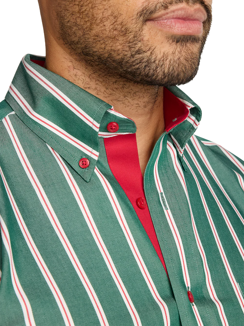 Comfort Stretch Non-Iron Stripe Dress Shirt With Contrast Trim - Green - Image 3