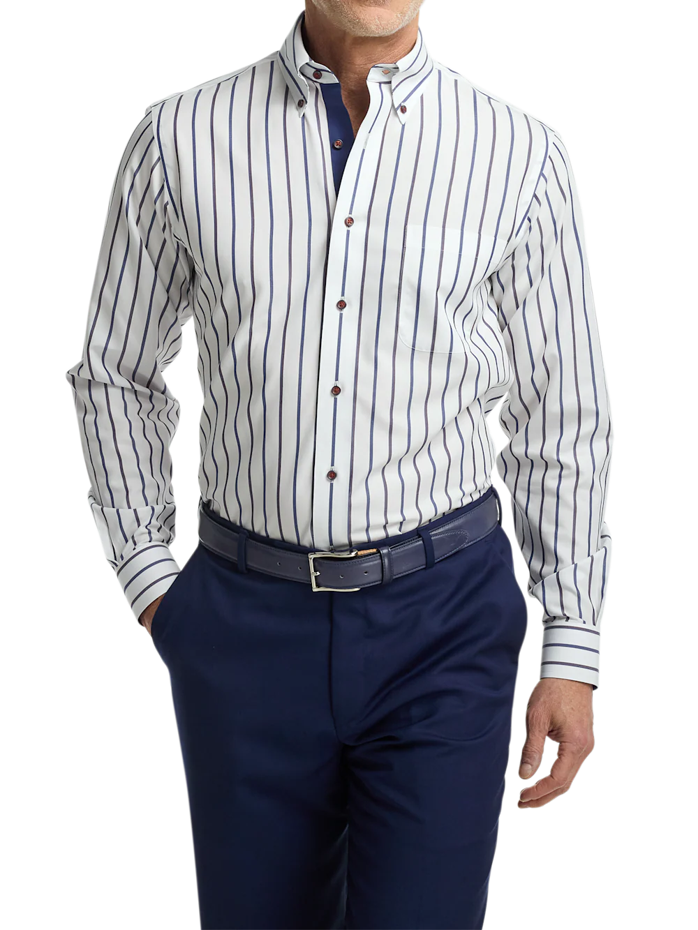 Comfort Stretch Non-Iron Stripe Dress Shirt With Contrast Trim - Multi - Image 2