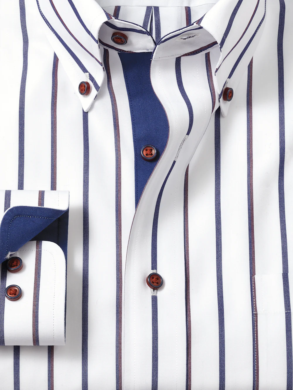 Comfort Stretch Non-Iron Stripe Dress Shirt With Contrast Trim - Multi - Image 6