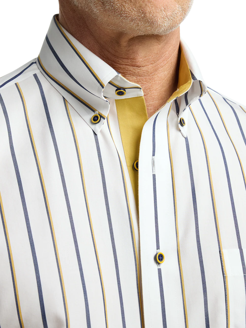 Comfort Stretch Non-Iron Stripe Dress Shirt With Contrast Trim - Navy/gold - Image 3
