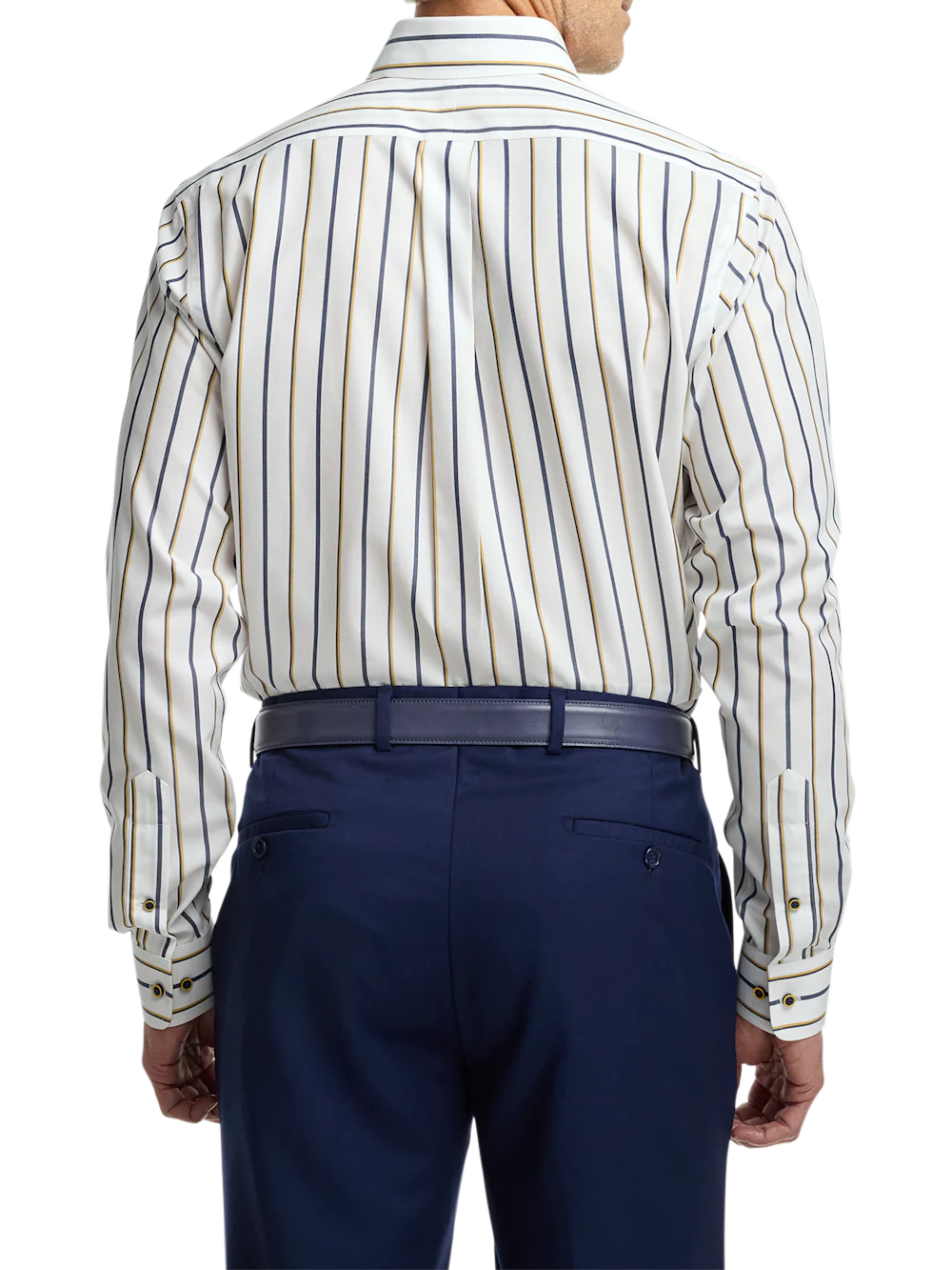 Comfort Stretch Non-Iron Stripe Dress Shirt With Contrast Trim - Navy/gold - Image 5