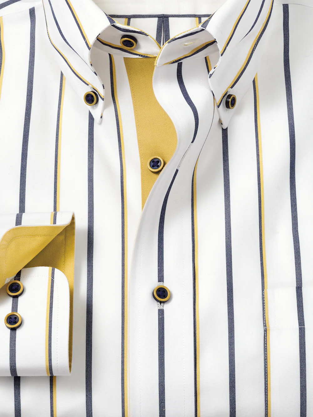 Comfort Stretch Non-Iron Stripe Dress Shirt With Contrast Trim - Navy/gold - Image 6