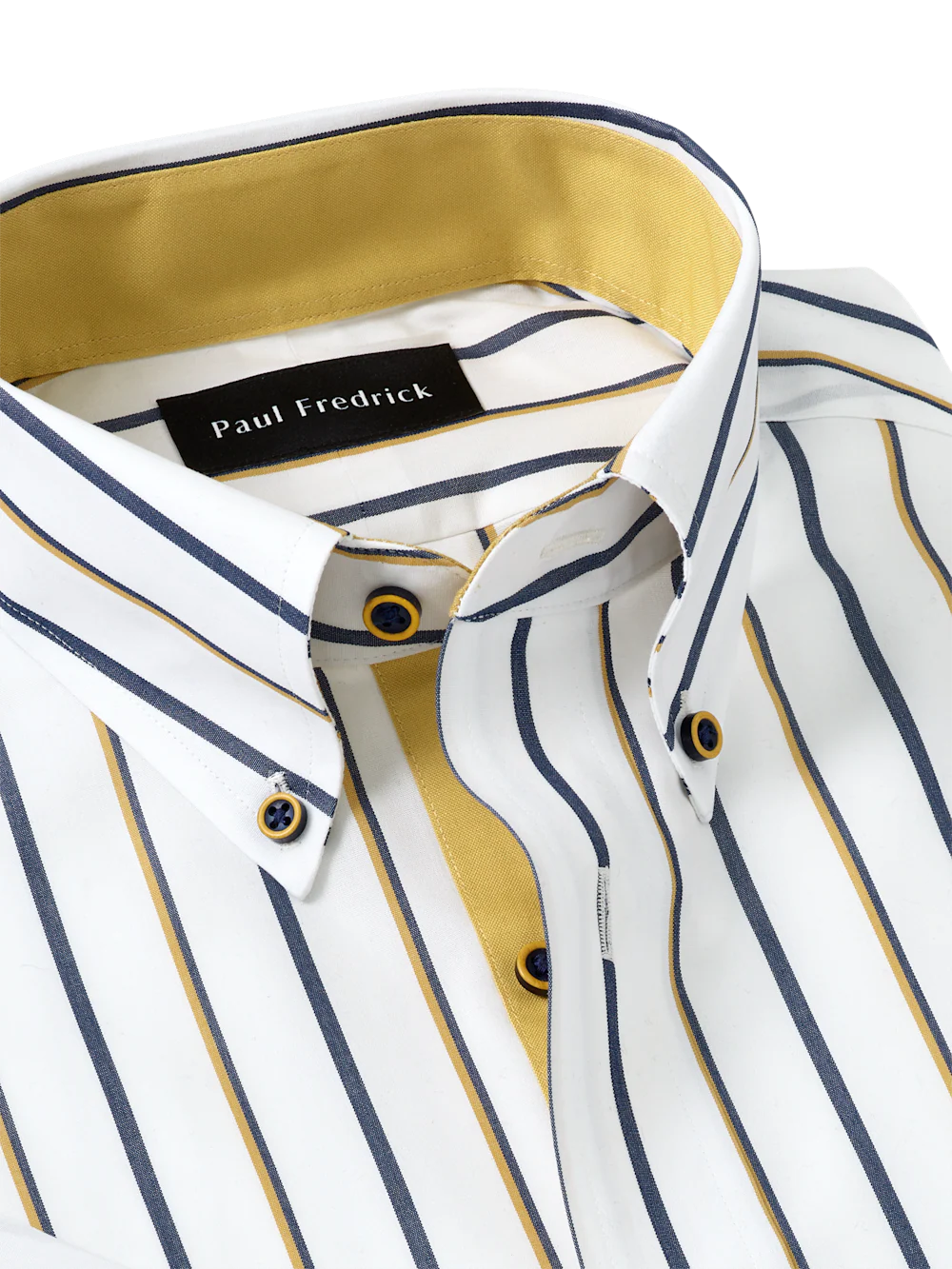 Comfort Stretch Non-Iron Stripe Dress Shirt With Contrast Trim - Navy/gold - Image 7