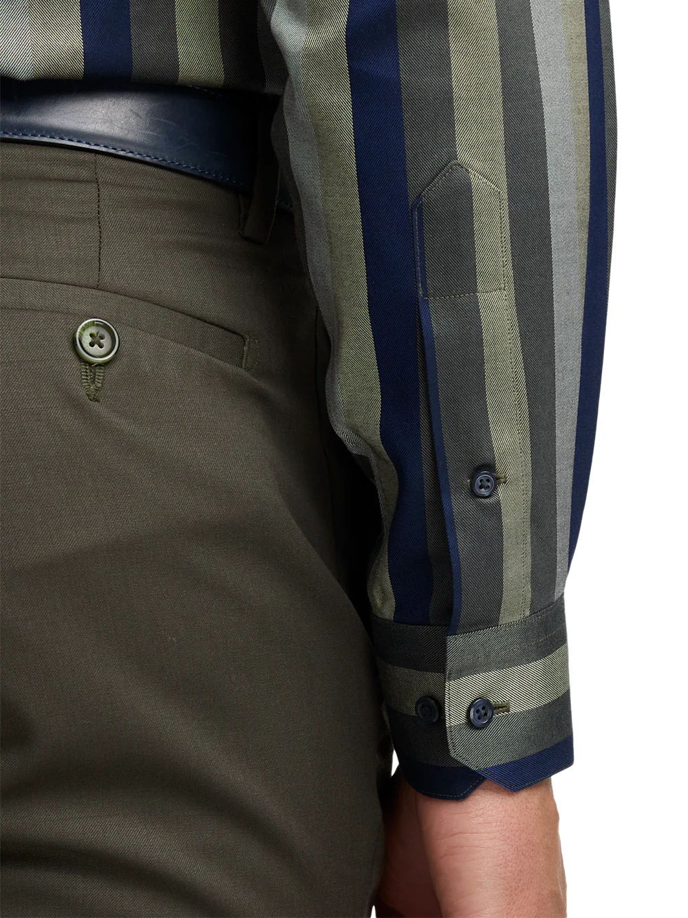Comfort Stretch Non-Iron Stripe Dress Shirt With Contrast Trim - Olive Multi - Image 4