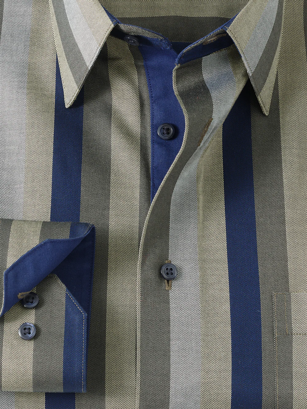 Comfort Stretch Non-Iron Stripe Dress Shirt With Contrast Trim - Olive Multi - Image 6