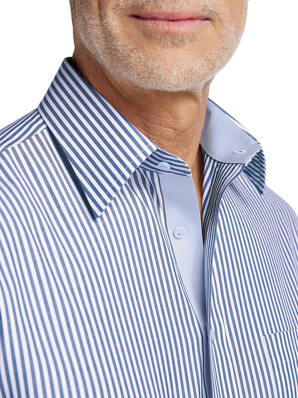 Comfort Stretch Non-Iron Stripe Dress Shirt With Contrast Trim - Cobalt - Image 3
