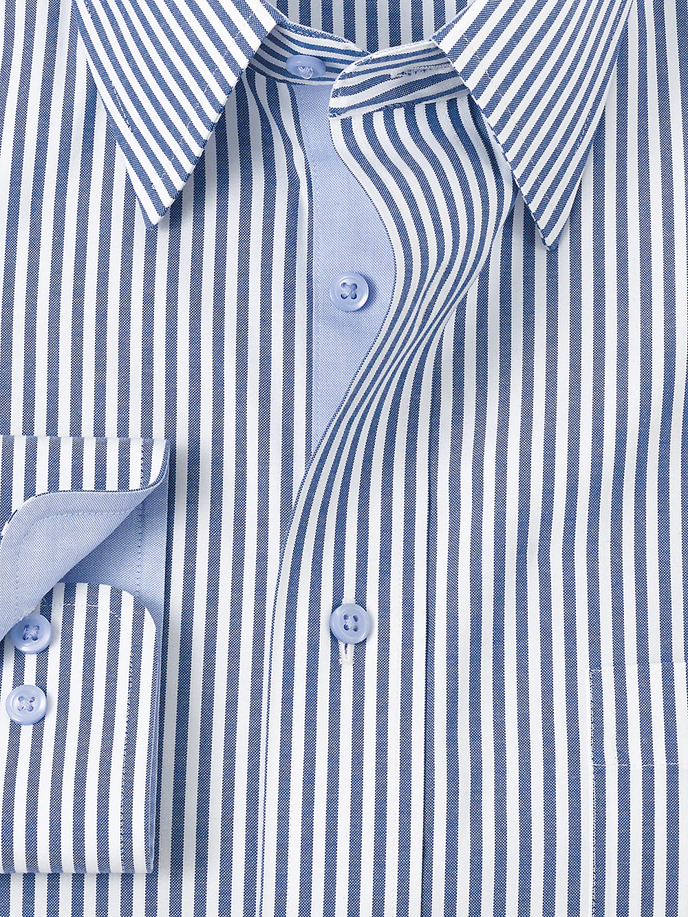 Comfort Stretch Non-Iron Stripe Dress Shirt With Contrast Trim - Cobalt - Image 6