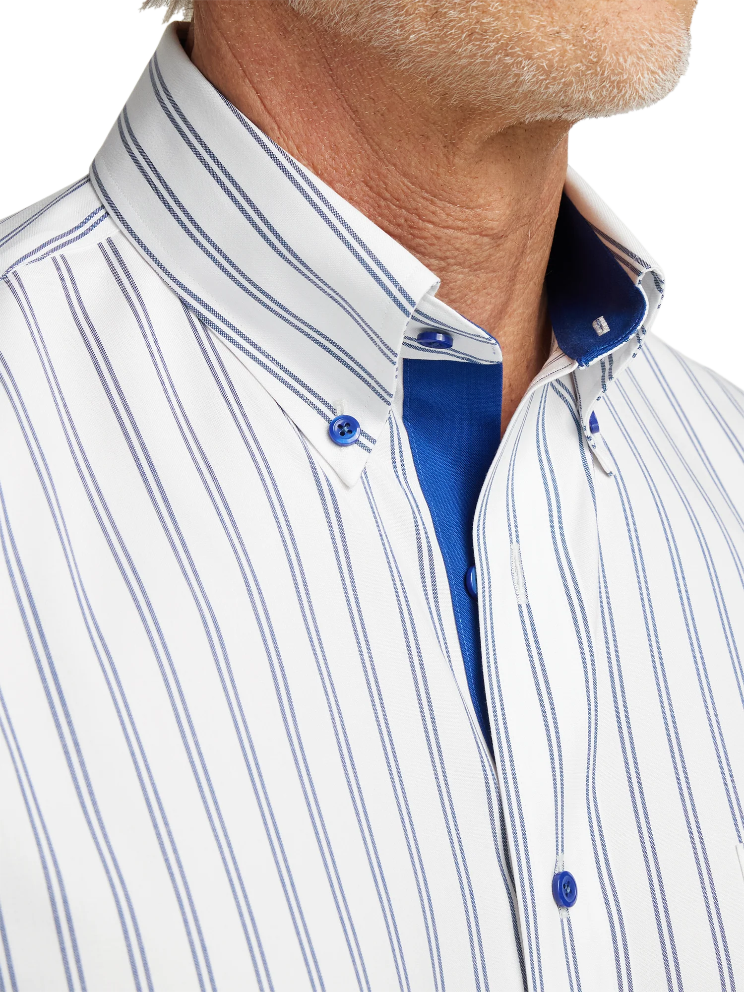 Comfort Stretch Non-Iron Stripe Dress Shirt With Contrast Trim - Cobalt - Image 3