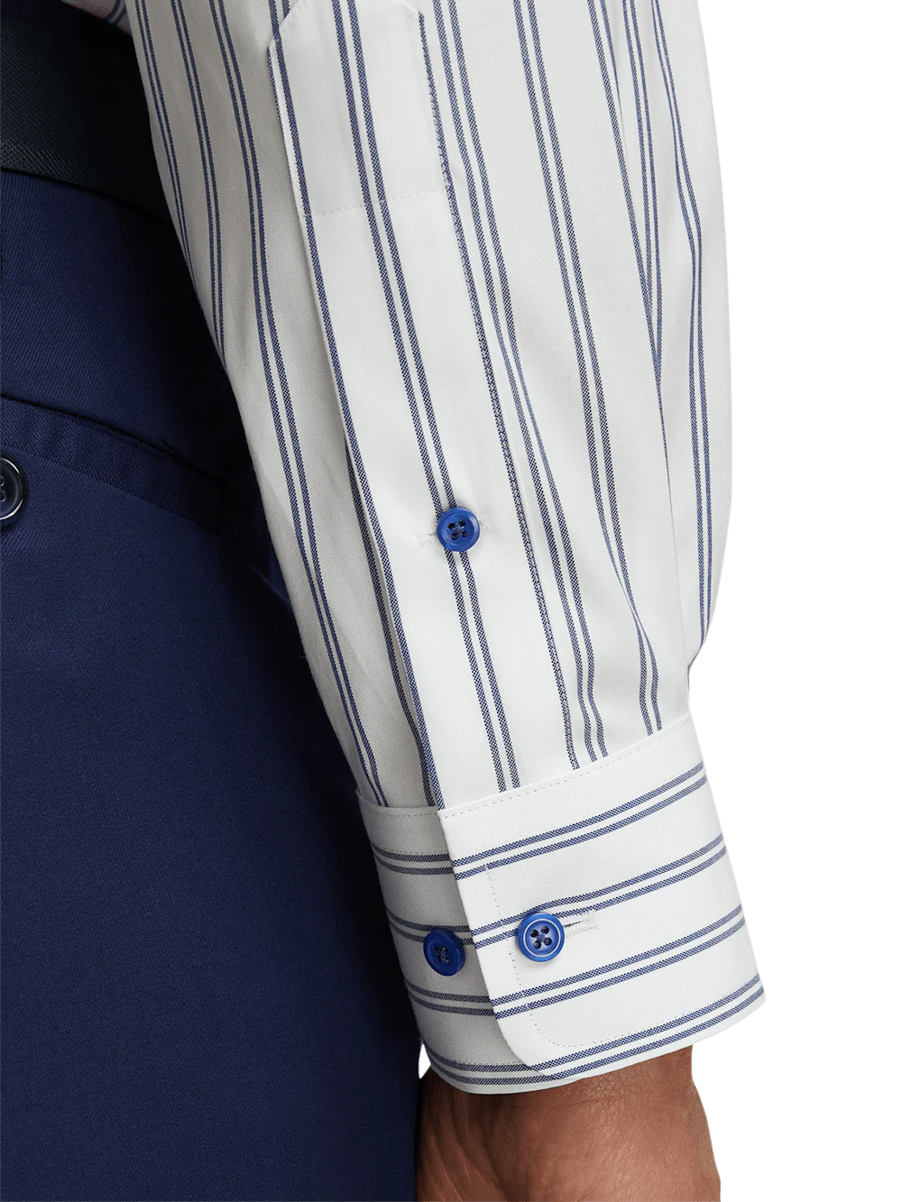 Comfort Stretch Non-Iron Stripe Dress Shirt With Contrast Trim - Cobalt - Image 4