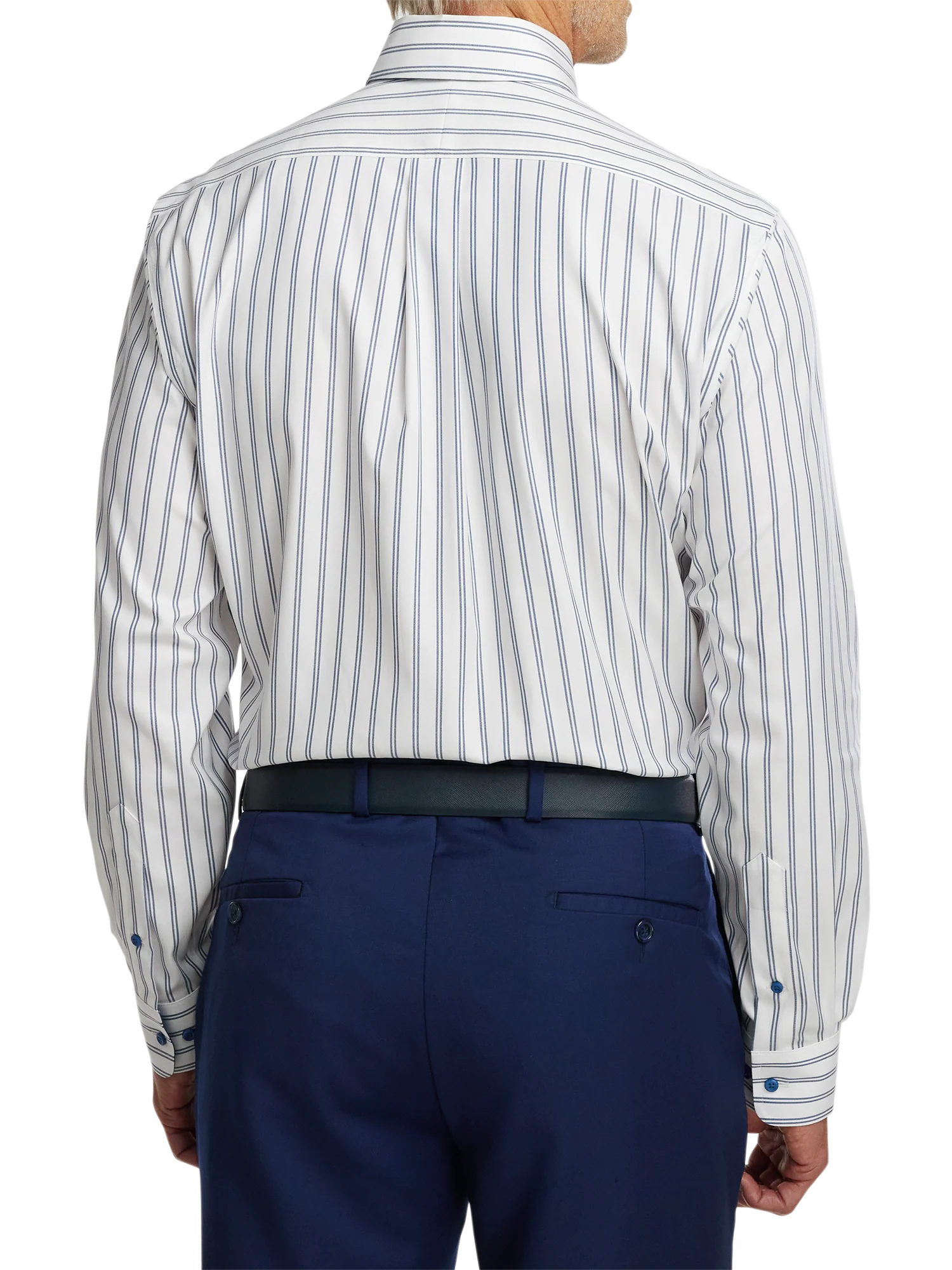 Comfort Stretch Non-Iron Stripe Dress Shirt With Contrast Trim - Cobalt - Image 5