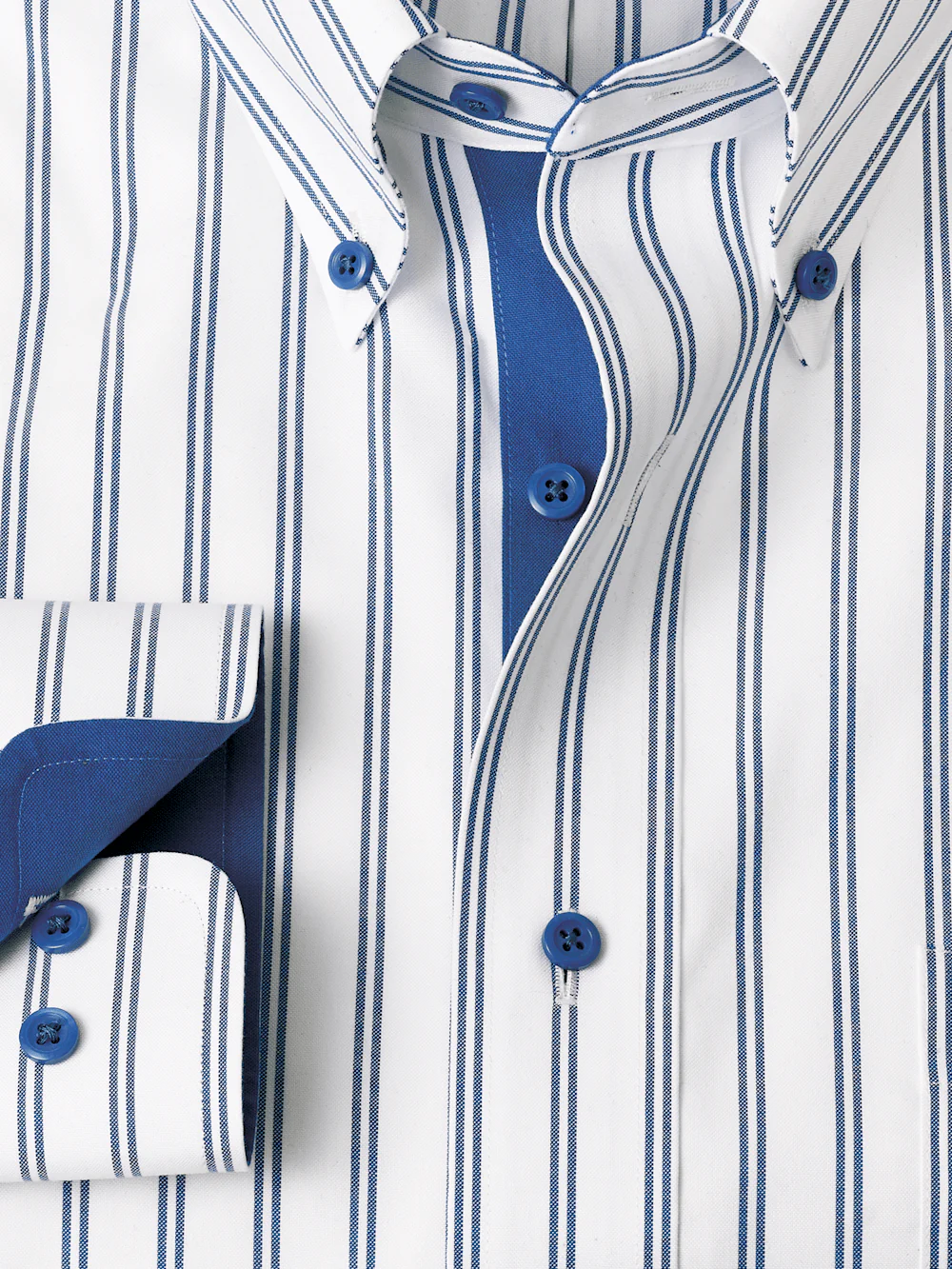 Comfort Stretch Non-Iron Stripe Dress Shirt With Contrast Trim - Cobalt - Image 6