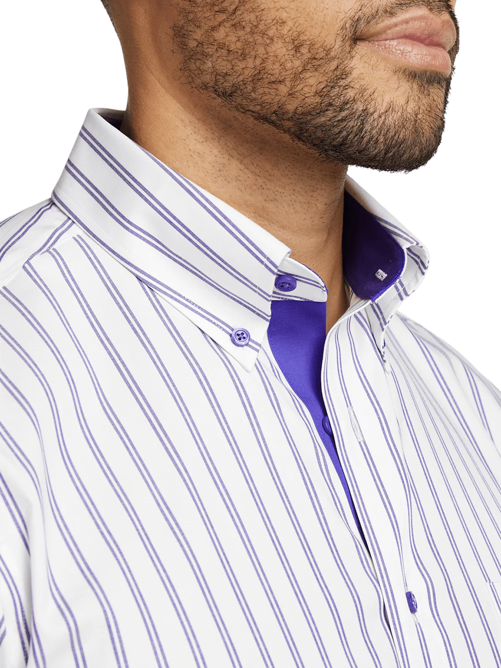Comfort Stretch Non-Iron Stripe Dress Shirt With Contrast Trim - Purple - Image 3