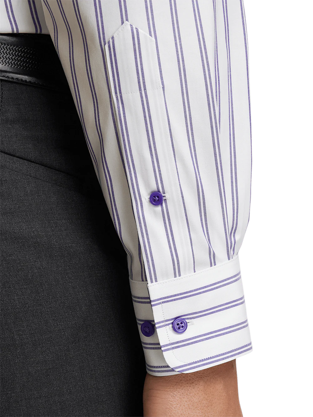 Comfort Stretch Non-Iron Stripe Dress Shirt With Contrast Trim - Purple - Image 4