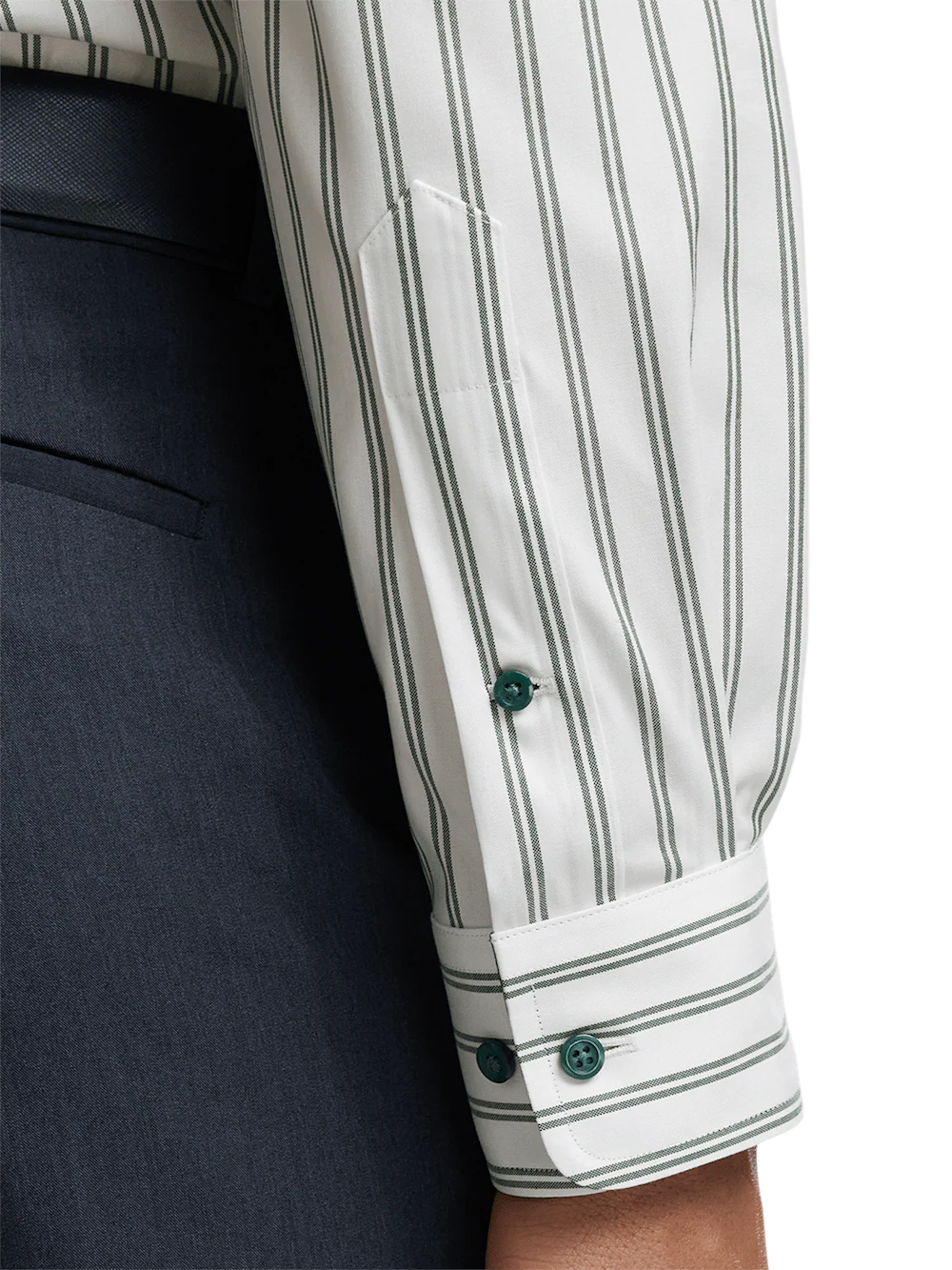 Comfort Stretch Non-Iron Stripe Dress Shirt With Contrast Trim - Green - Image 4