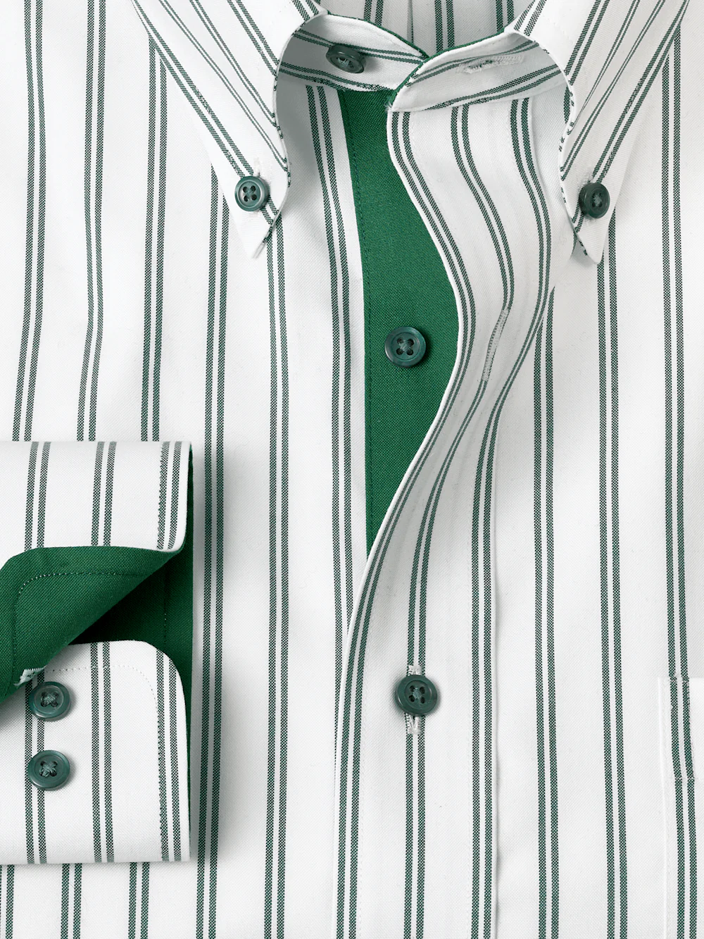 Comfort Stretch Non-Iron Stripe Dress Shirt With Contrast Trim - Green - Image 6