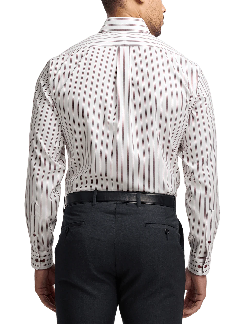 Comfort Stretch Non-Iron Stripe Dress Shirt With Contrast Trim - Burgundy - Image 5
