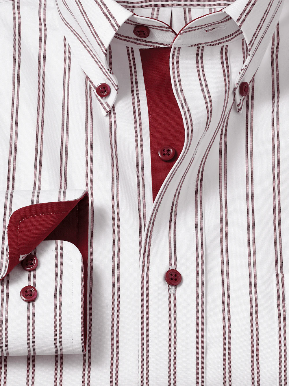 Comfort Stretch Non-Iron Stripe Dress Shirt With Contrast Trim - Burgundy - Image 6